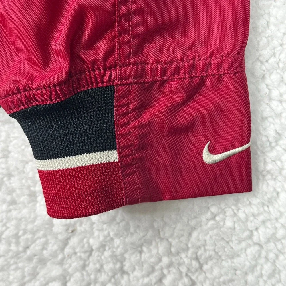 Nike Vintage Red‎ Black Track Jacket Women L Full Zip Swoosh Windbreaker Y2K 90s